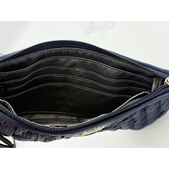 Coach Quilted Nylon Wristlet Clutch Navy Blue Silver Logo Zip Wallet Bag - Picture 6 of 10